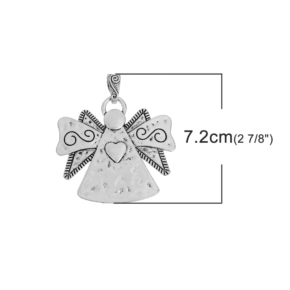 Hot Angel Pendant For For Handmade Necklace Zinc Based Alloy Silver Color Pendants Wing Heart Carved DIY Components Charms, 2PCs