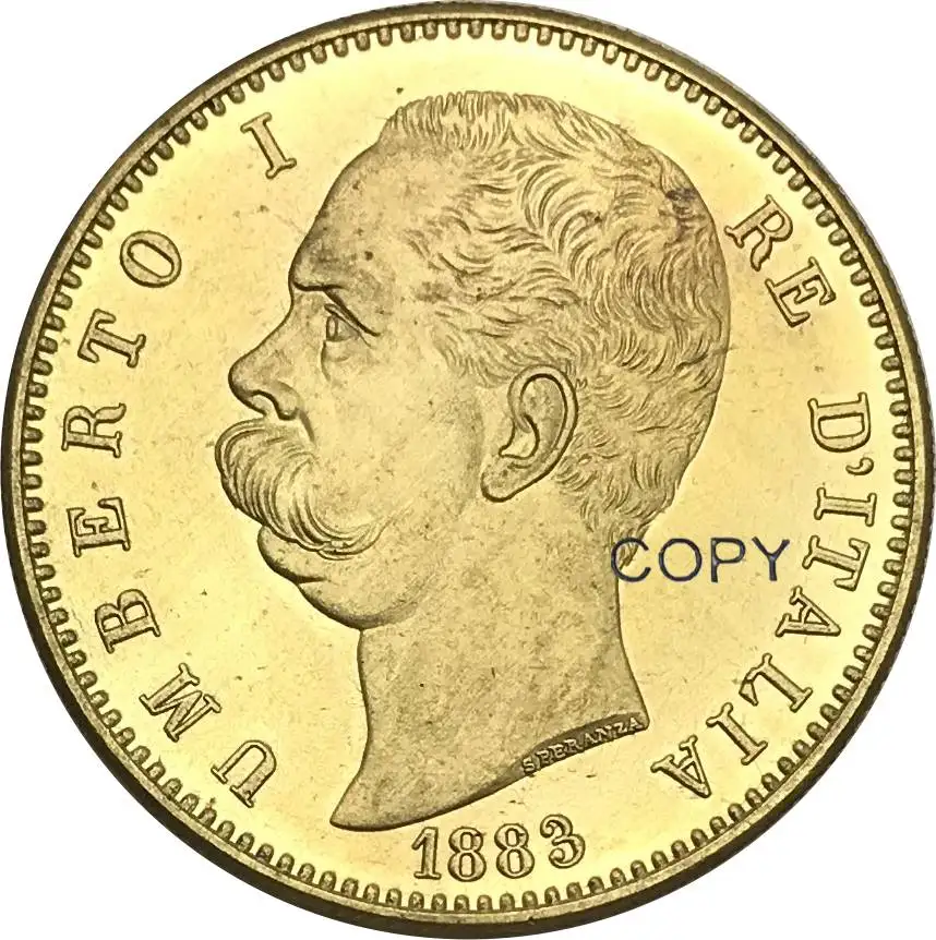 ITALIA Umberto I RE D ITALIA 1883 R 100 Lire, moneda de oro, monedas de copia de Metal de latón