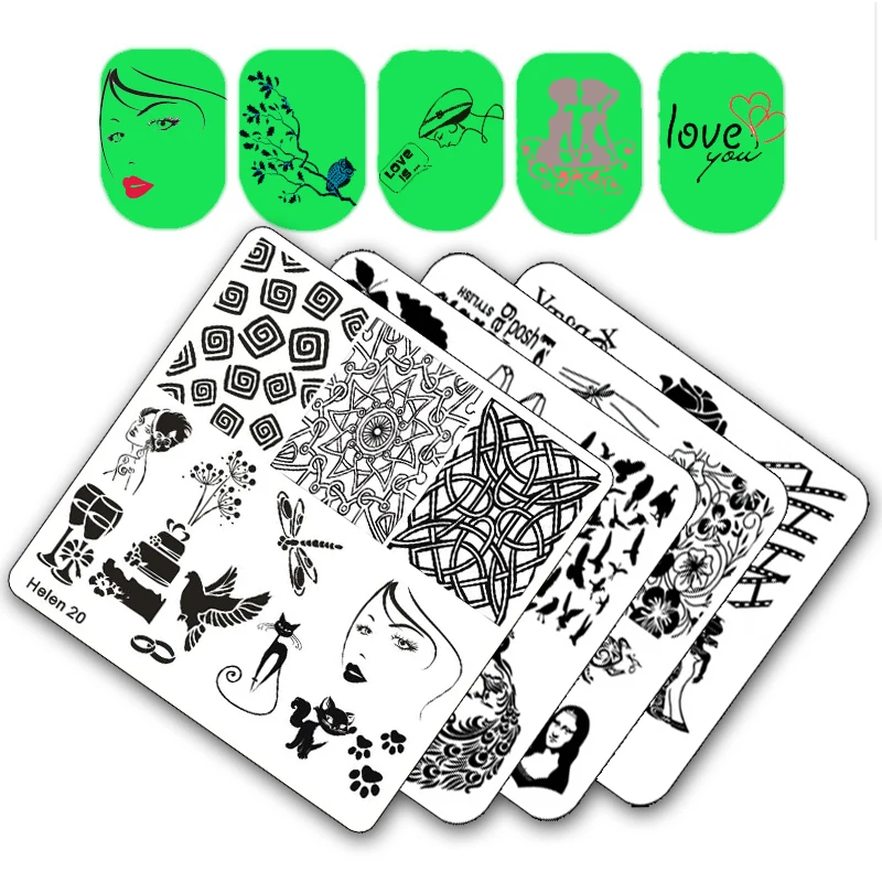 Square Nail Templates Plate Flower Cake Girl Geometry Vehicle Stamping Template Manicure Stamp Image Plate