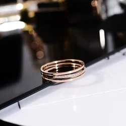 YUN RUO 2018 New Fashion 3 Layers Crystal Ring Rose Gold Color Woman Gift Party Titanium Steel Jewelry Not Fade Drop Shipping