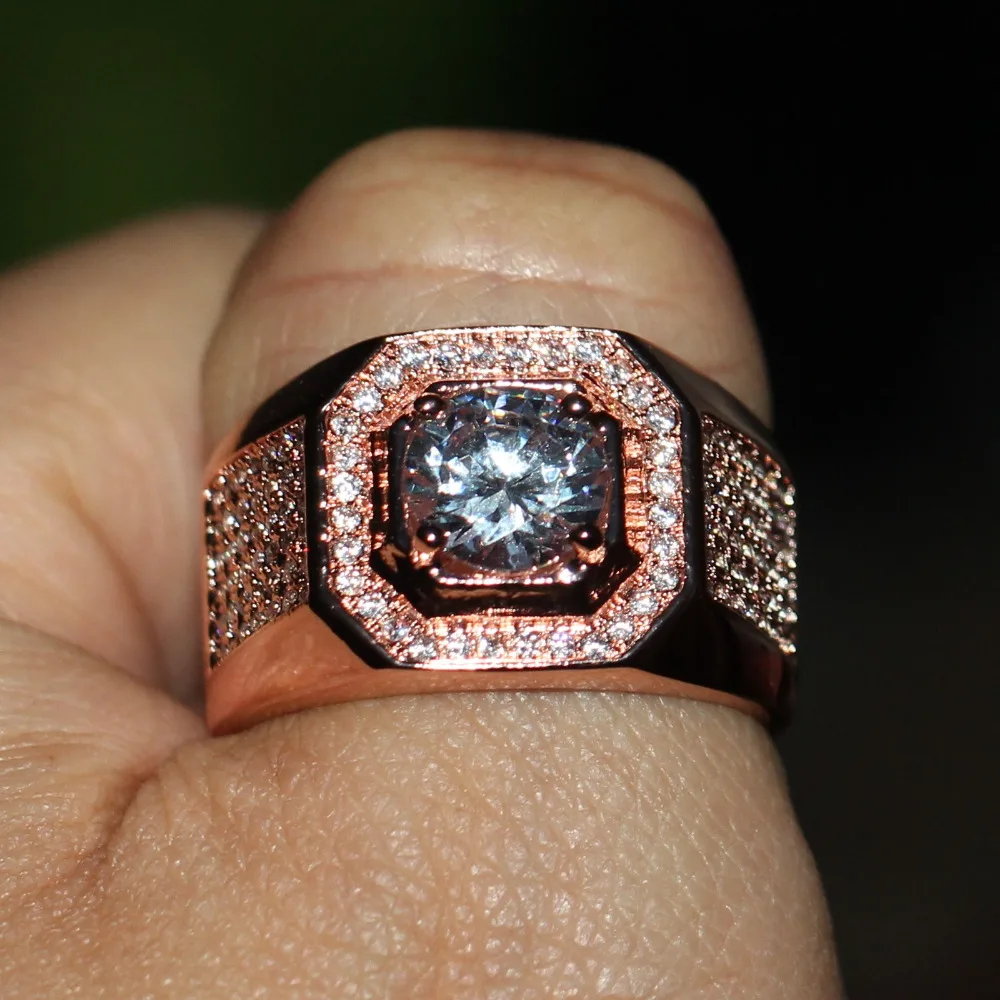 Size 7-13  New Fashion jewelry Handmade Men 3ct Round Cut 5A CZ Rose Gold 925 Sterling Silver Wedding Band Ring  Gift choucong image 6