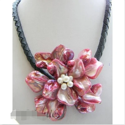 Free shipping 17\'\'70mm hand-made red Shell Flower Necklace