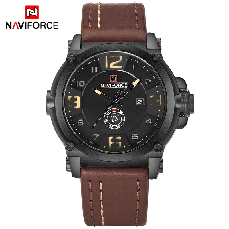 Mens Watches NAVIFORCE Top Luxury Brand Men Leather Watches Man Analog Quartz Clock Waterproof Sports Army Military Wrist Watch