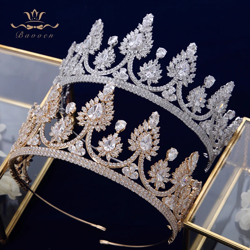 European Crown Gorgeous Flower Zircon Queen Crown Jewelry Royal Princess Tiaras and Bride Wedding Headband