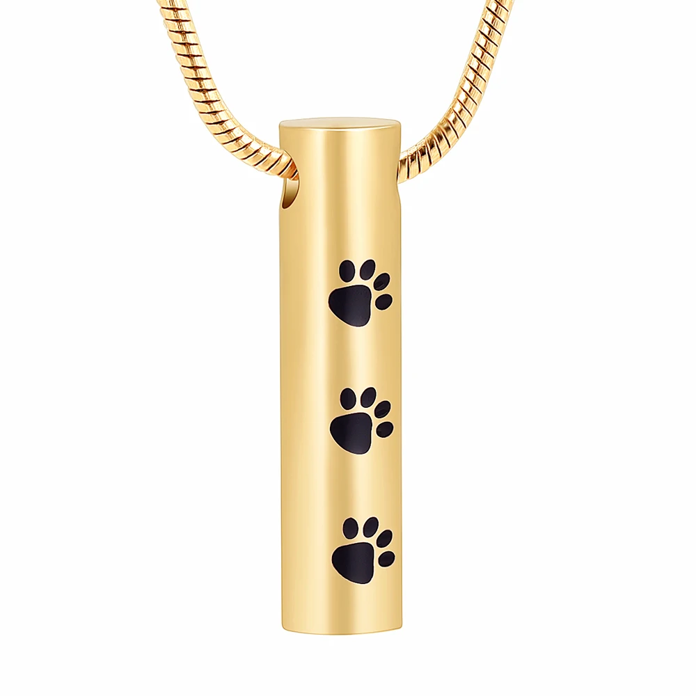 IJD2473 Dog /Cat Paw Print Cylinder Cremation Jewelry For Pet Memorial Urn Neckalace Hold Ashes keepsake Pendant