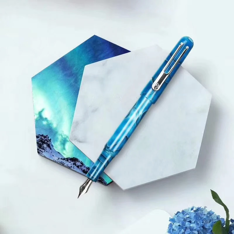 

New Picasso Celluloid Fountain Pen EtSandy Aurora Sky Blue PS-975 Iridium Fine Nib Writing Gift Pen for Business Office