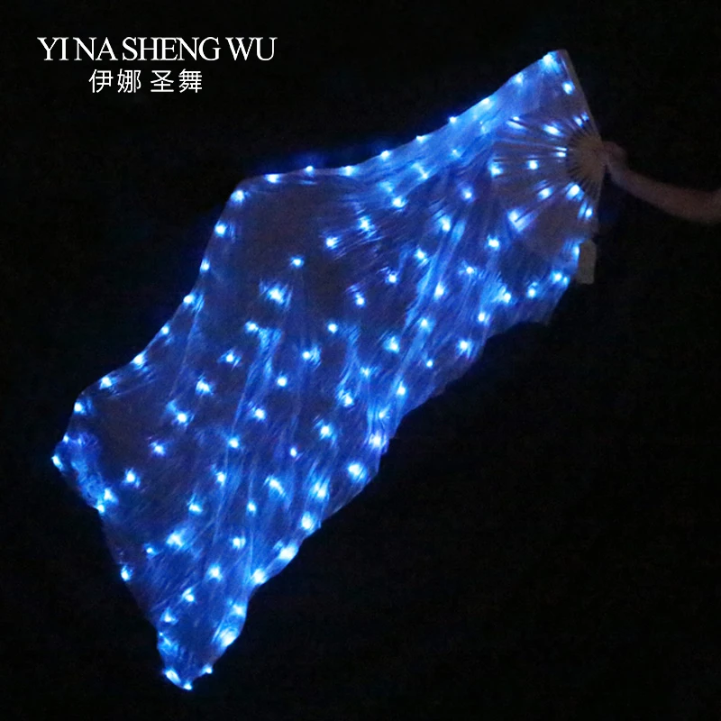 100% Silk LED Rainbow Dance Fans Women Belly Dance Performance Props 1Pair Left+Right Hand White/Rainbow Belly Dance LED Fans