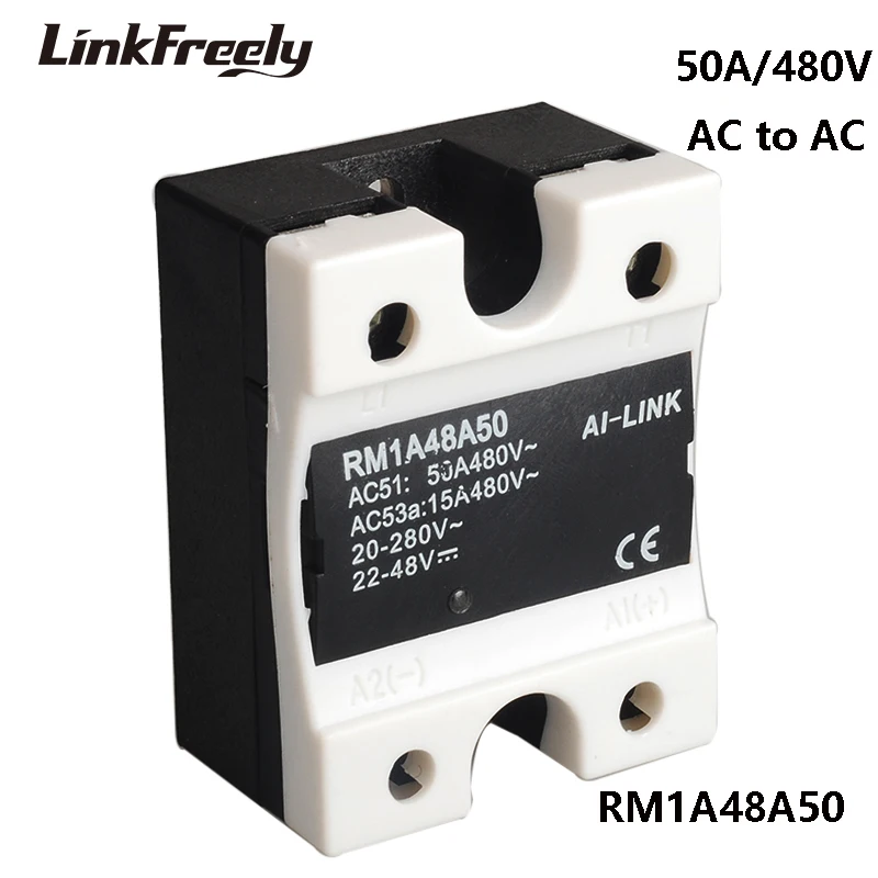 

RM1A48A50 5pcs 50A 220V SSR Relay Solid State AC AC,Output:42-530VAC Input: 20-280VAC or 22-48VDC,SMD Mini Voltage Relay Module