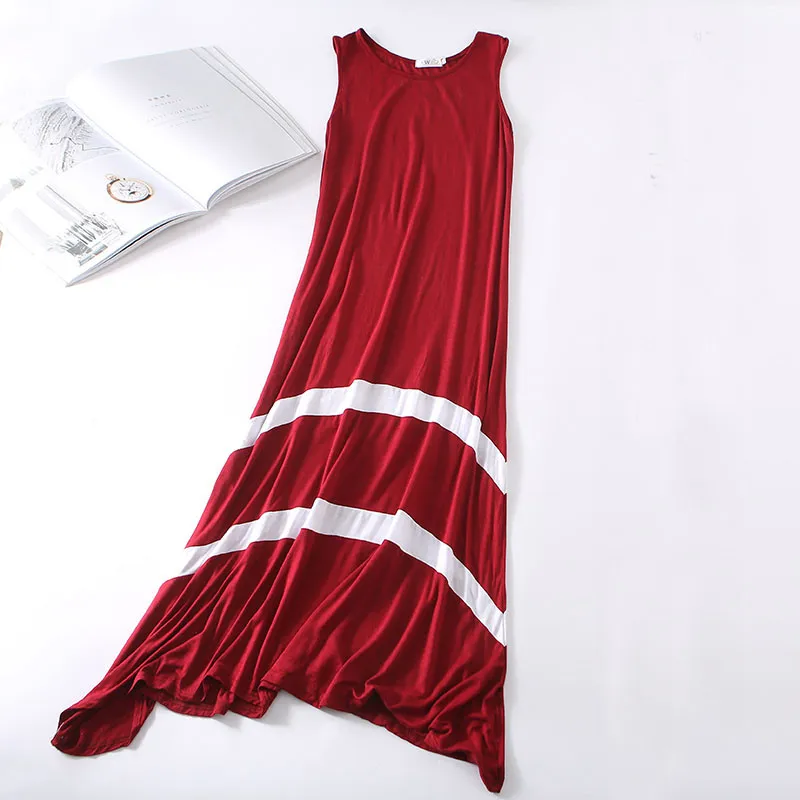 Sanishroly 2023 New Women Summer Tank Dress Modal Long Maxi Dresses Female Sleeveless Big Circle Boho Beach Dress Vestidos SE067