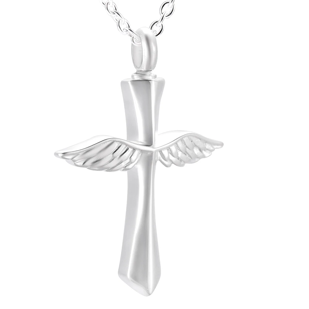 

Angel Wings Cross Memorial Jewelry Cremation Ashes Keepsake Stainless steel Urn Pendant Locket Funeral Gift for Christmas