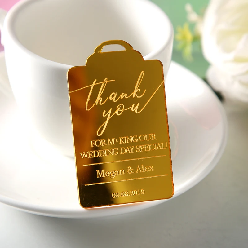 

10pc Wedding Thank You Cards Luxury Gift Tags Engraved Personalised Names Save the Date Custom Gold Wedding Favor Bridal Party