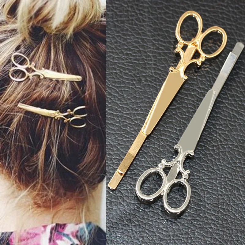 New Fashion Head Jewelry Hair Pin Gold Color Scissors Shears Clip For Hair Tiara Barrettes Accessories Headdress For Girls