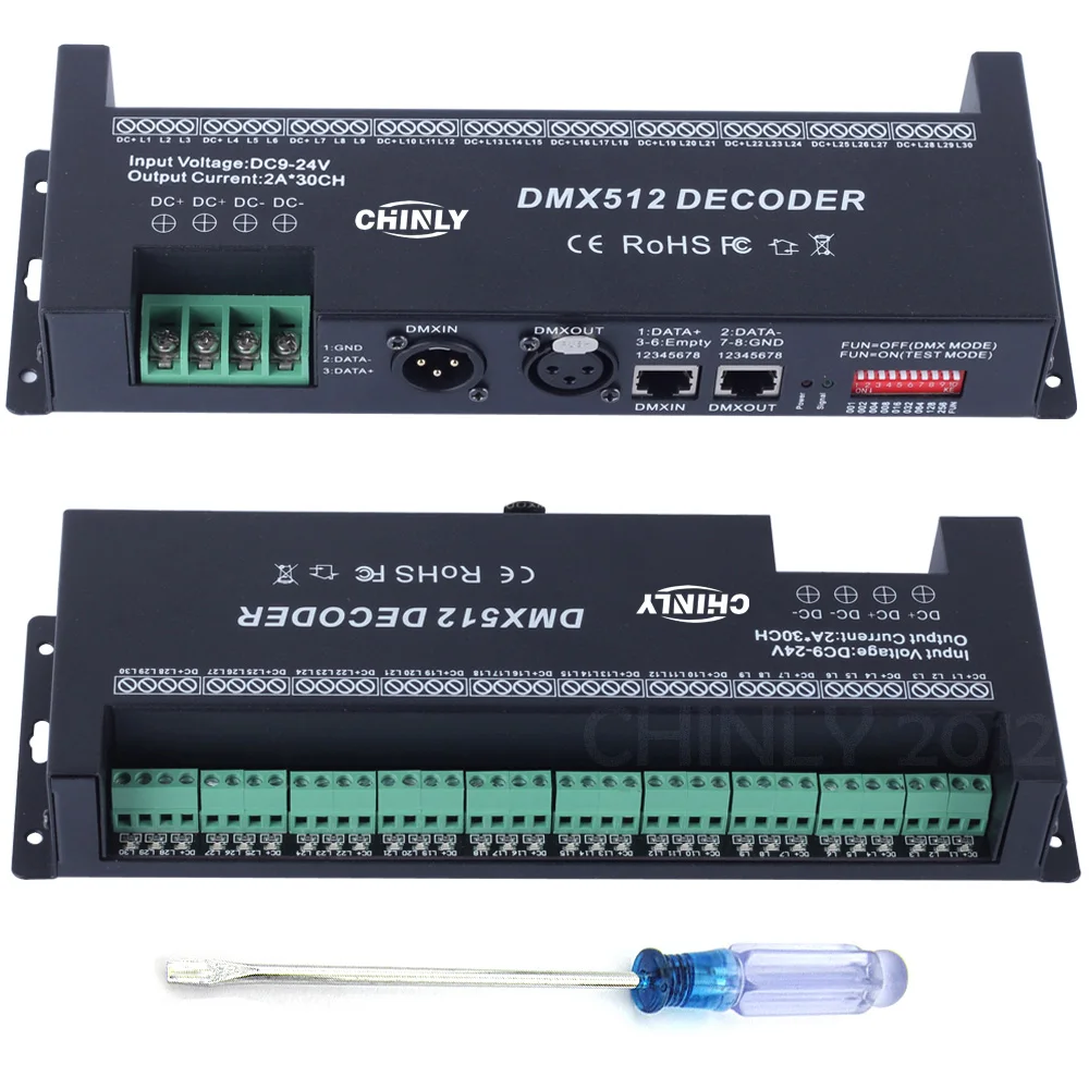 DMX 512 Decoder 30 Channels DMX RGB Controller Decorated LED Strip Lighting Dimmer Hot Selling DC 9V- 24 V Drivers Controllers