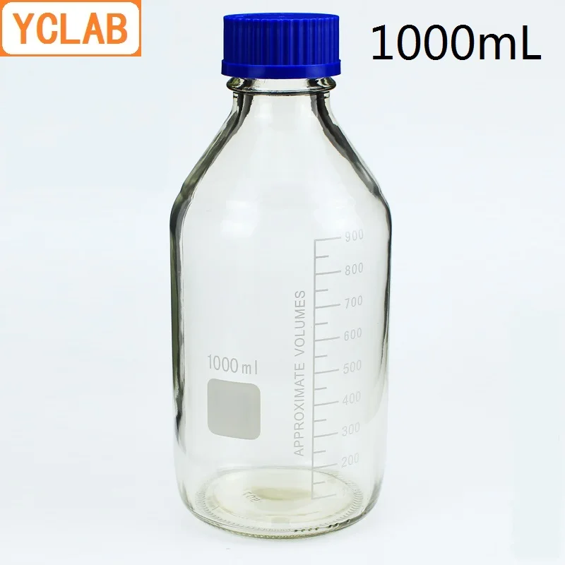 

YCLAB 1000mL Reagent Bottle Screw Mouth with Blue Cap 1L Transparent Clear Glass Medical Laboratory Chemistry Equipment