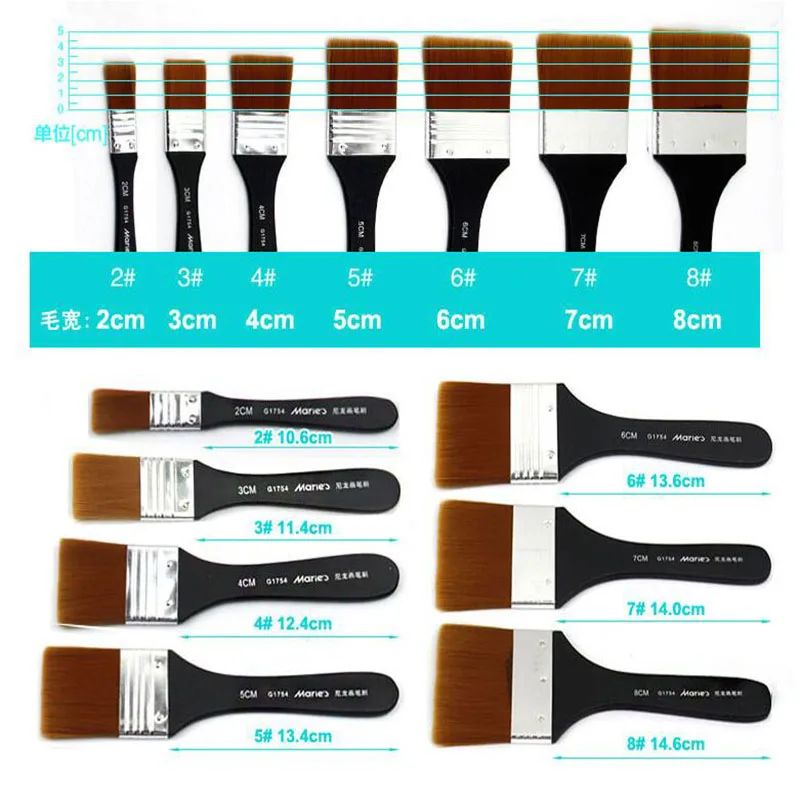 Paint Paint Brush Long Flat Head Cleaning Brush Gouache Acrylic Painting Brush Oil Brush Painting Wall Art Supplies