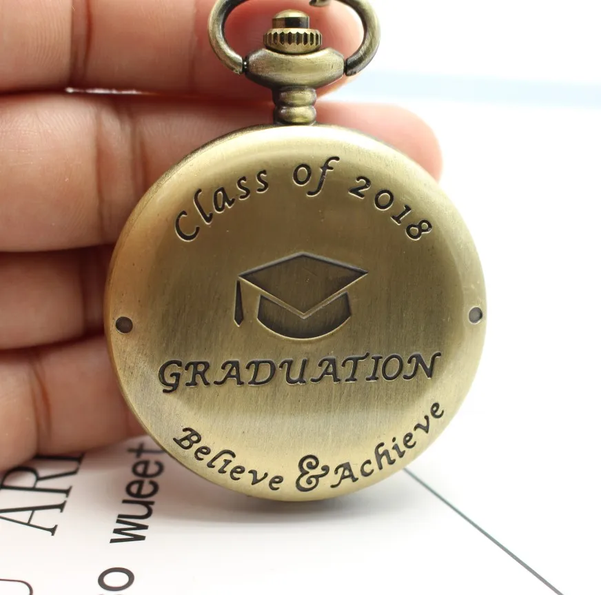 

2020 We graduate Graduate gift Vintage bronze quartz clock Good quality pocket watch chain