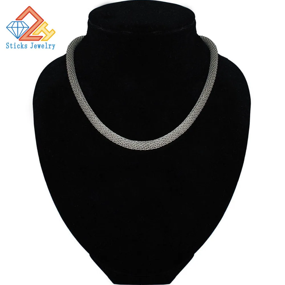 Fashion Net Chain Necklace50 mmX6 mm  White K Plated Round Shape Unisex Metal Trendy Necklace Sticks Jewelry