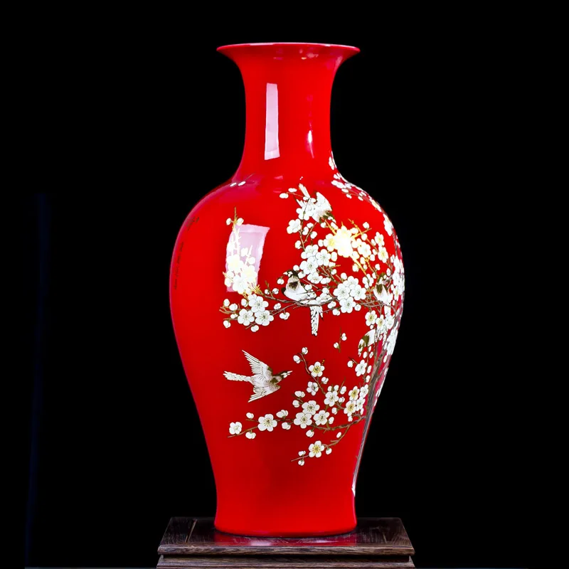 Jingdezhen ceramic Chinese red porcelain vase landing Large living room decoration decoration vase furnishing articles