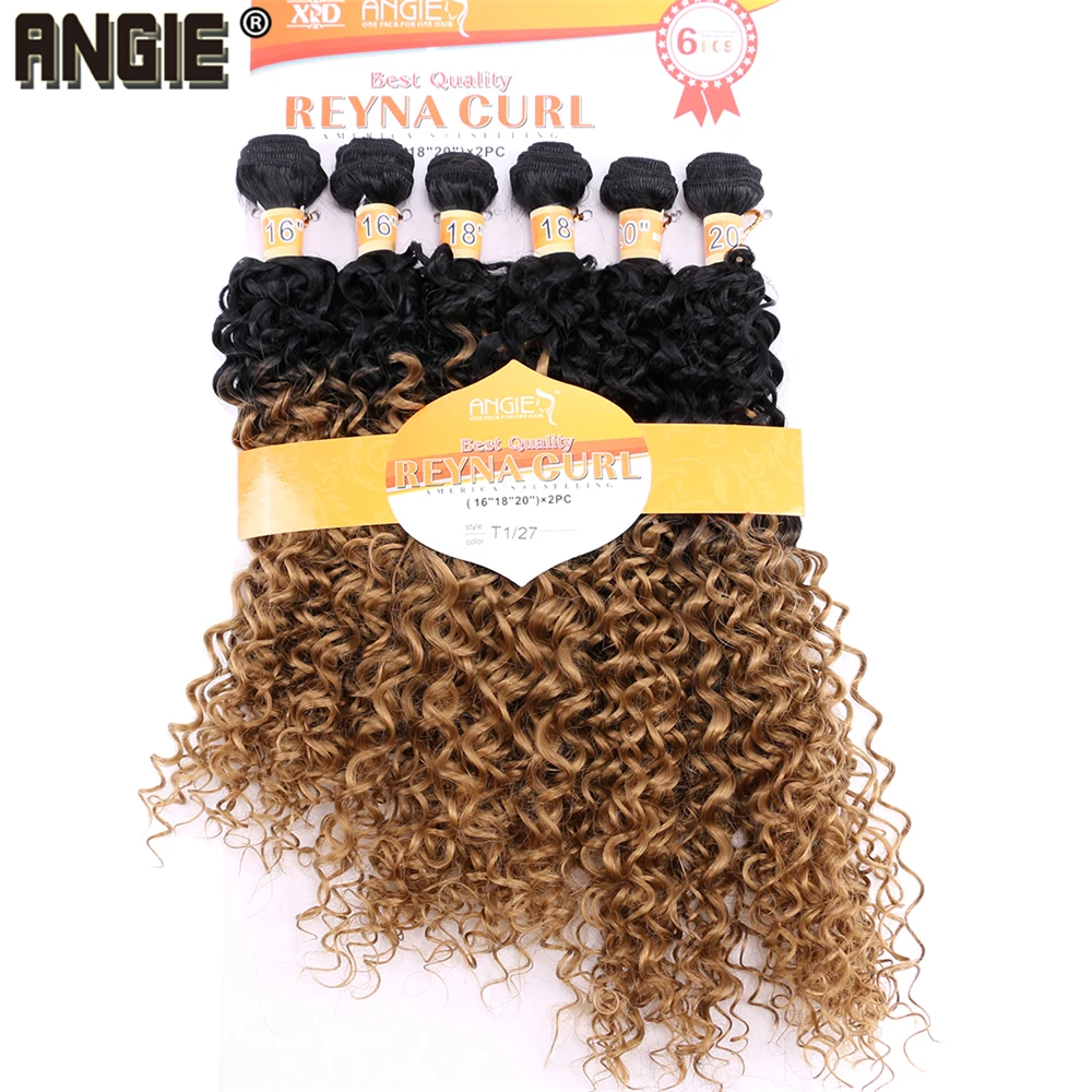 Angie-aplique de cabelo sintético cacheado, 1 pacote de solução, 1 pacote de cabelos encaracolado, duas cores ombre, 16 18 20 polegadas