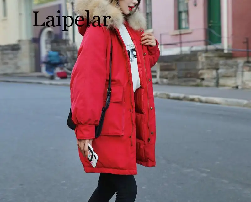 Laipelar – veste longue en duvet pour femme, manteau chaud et épais, décontracté, avec col en fourrure et capuche, collection hiver