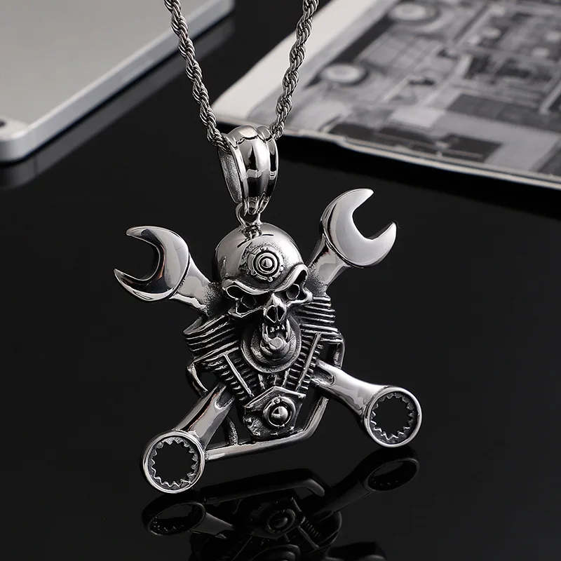 Stainless steel jewelry Titanium steel wrench pendant men's personality punk skull pendant accessories