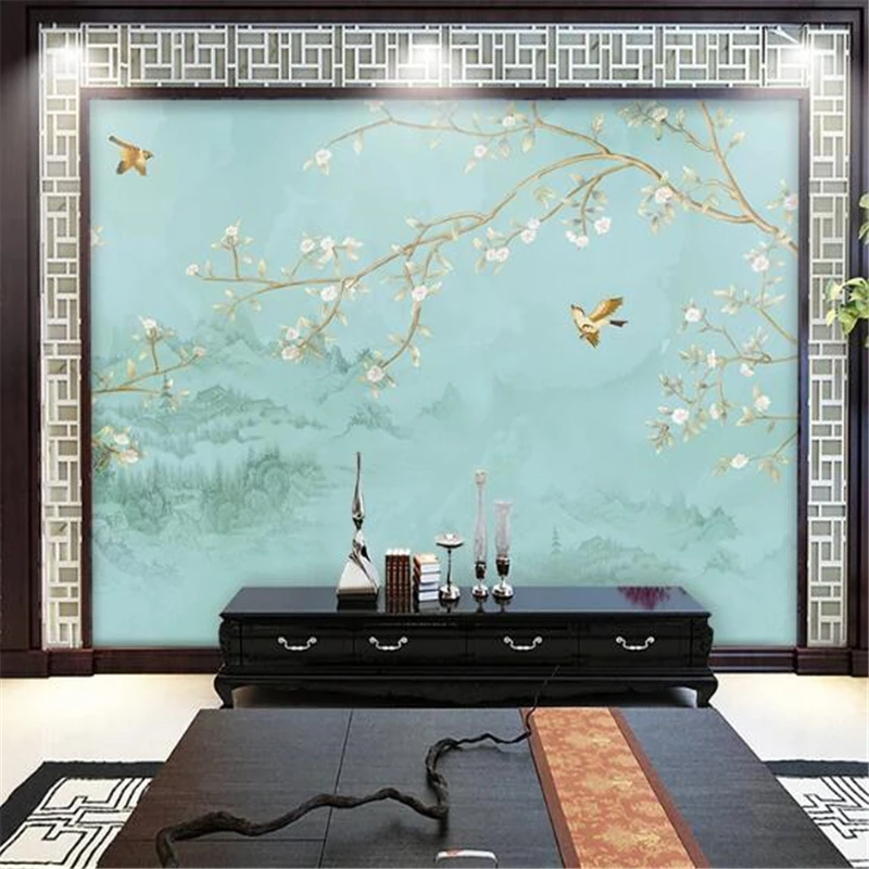 Custom wallpaper 3d mural Chinese hand-painted flowers and birds figure living room bedroom hotel decorative painting wallpaper