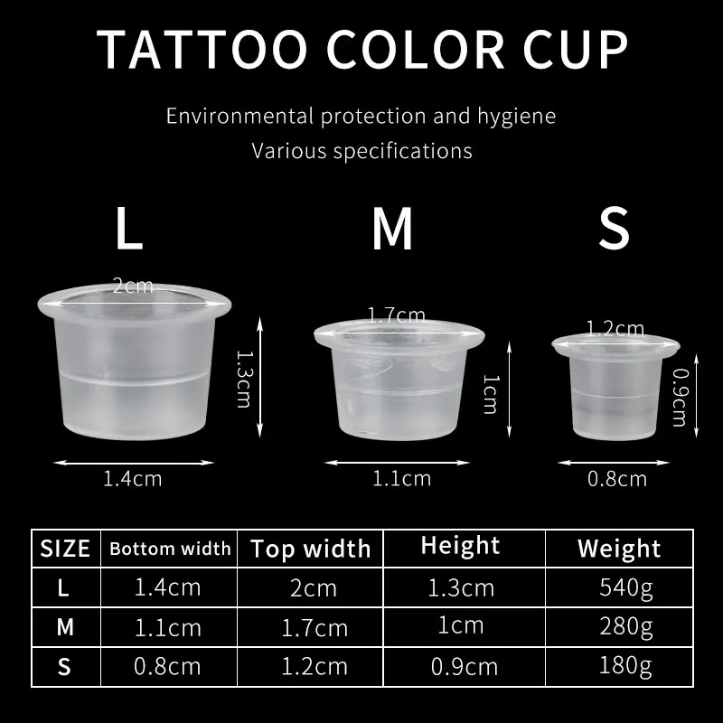 Top Quality 1000pcs Disposable Plastic Tattoo Ink Cups Permanent Makeup Pigment Clear Holder Container Cap Tattoo Accessory