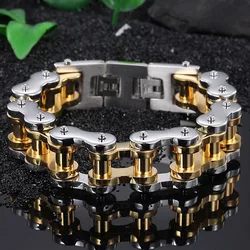 Men's Unisex's Silver Color&Gold Motor Bike Chain Motorcycle Chain Bracelet Bangle Stainless Steel Strong Jewelry Drop Shipping