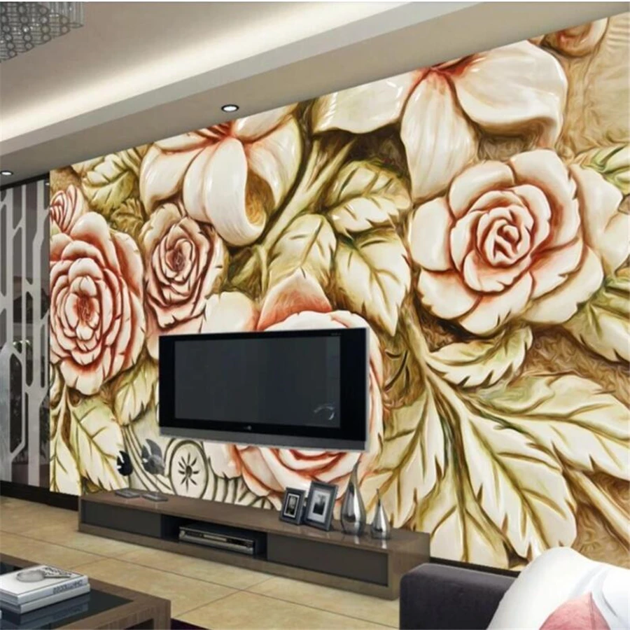 

wellyu Custom wallpaper 3D embossed stereo rose mural living room bedroom background wall papers home decor papel de parede обои