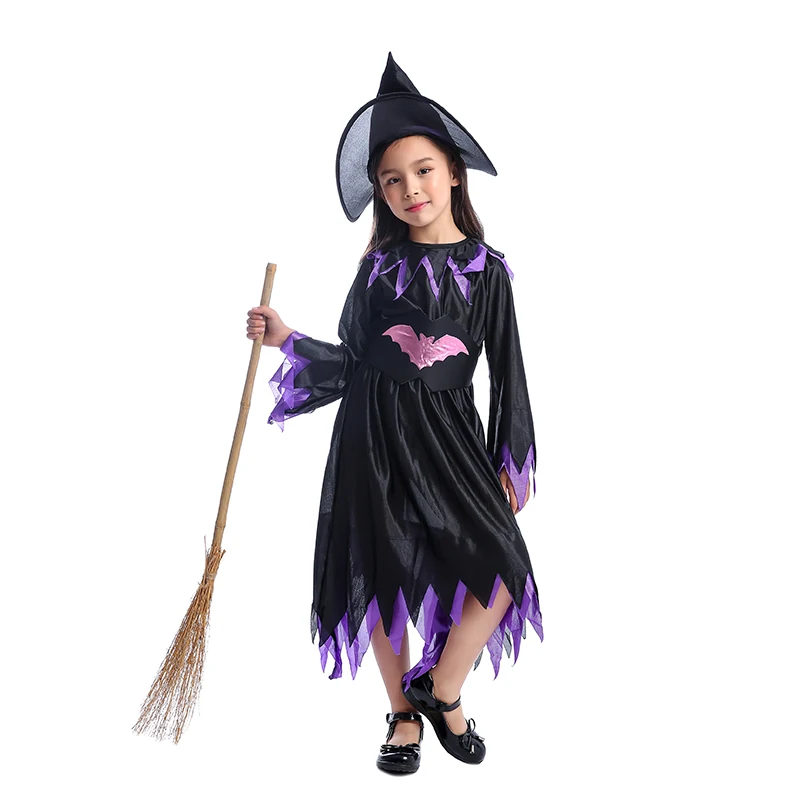 

Girls Classic Purple And Black Wicked Bat Witch Child Kids Halloween Costume