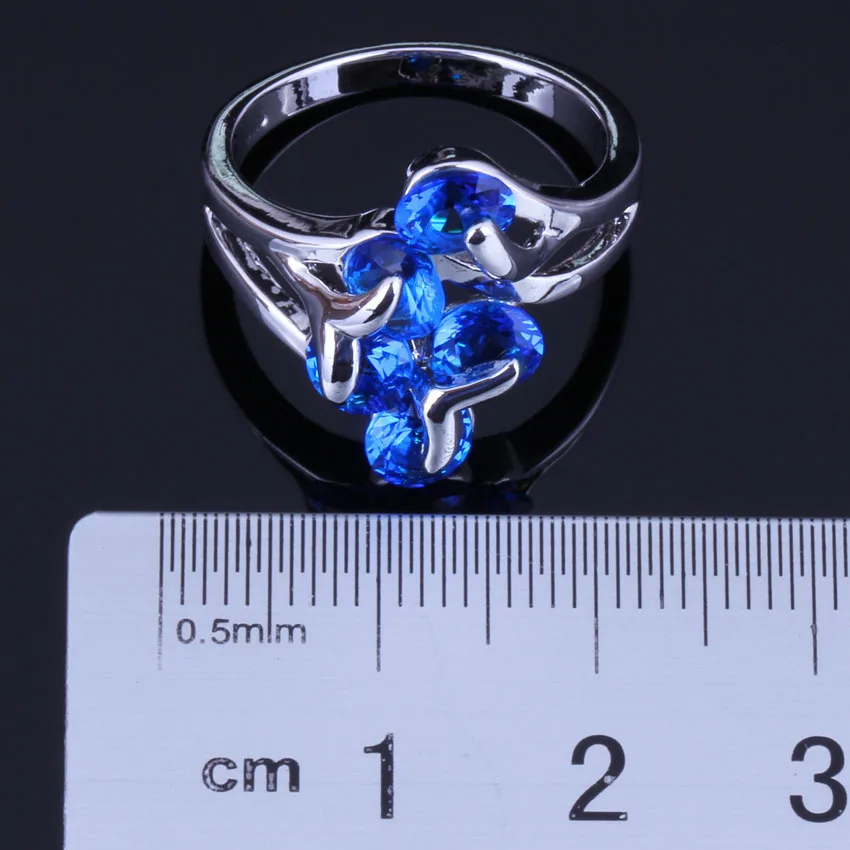Fetching Round Blue Cubic Zirconia Silver Plated Ring V0416