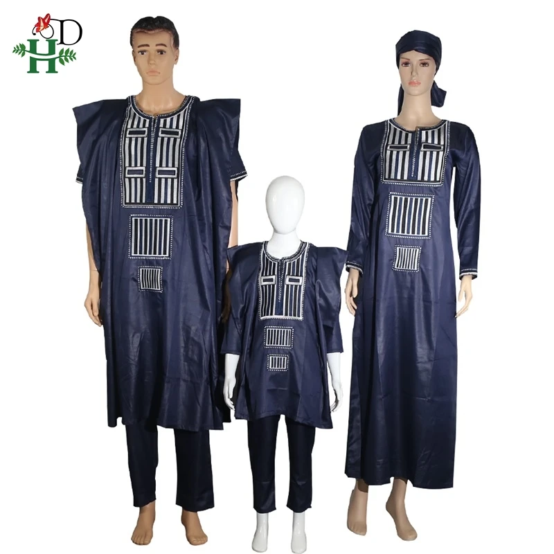 H & D-Robe de couple africaine pour parents et enfants, ensemble 3 pièces, père, mère, garçon, dashiki, femmes, hommes, vêtements de fête