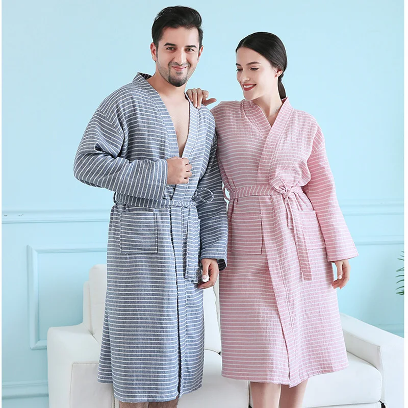 

100% Cotton gauze thin absorbent Robe bathrobe couple's kimono men's and women's Japanese Style bathrobe nightgowns