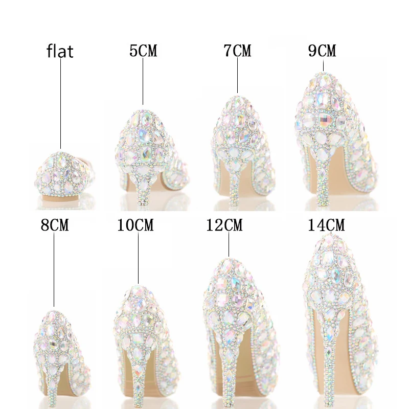 Love Moments AB Multicolored rhinestone Wedding shoes ultra high heel Platform shoes round toe bride shoes shallow big size shoe