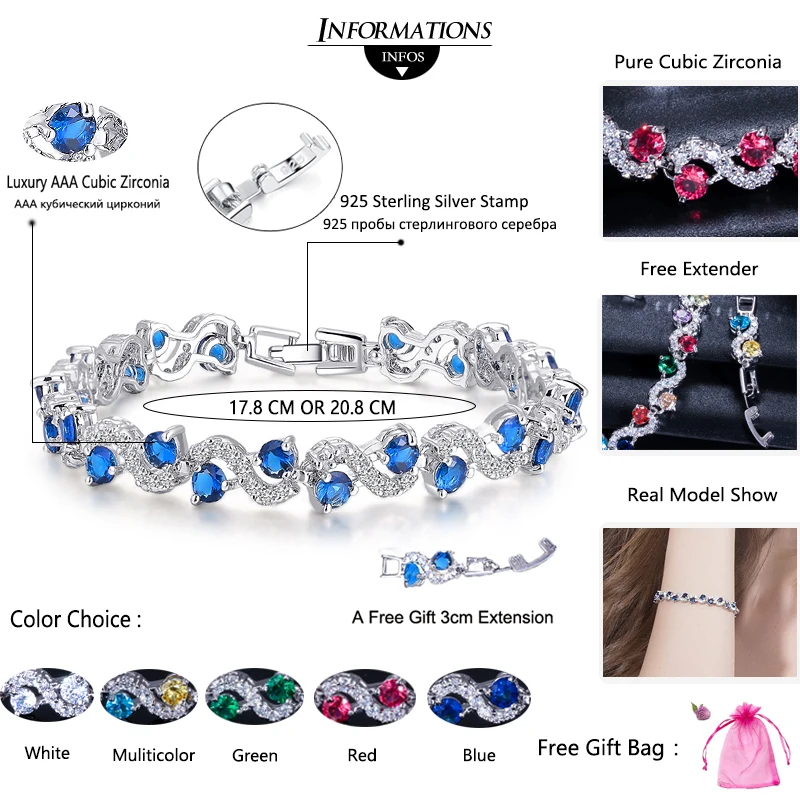 ANGELCZ Brilliant Multi Color Cubic Zirconia Stones Women Silver Color Bracelets Bangles for Femme Summer CZ Jewelry AB038