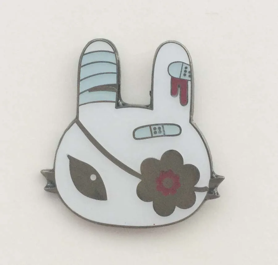 

Custom 1.25" 31.75mm Wounded One Eyed Rabbit Lapel Pin Badge Zinc Alloy Metal Material With Butterfly Clutch Fitting