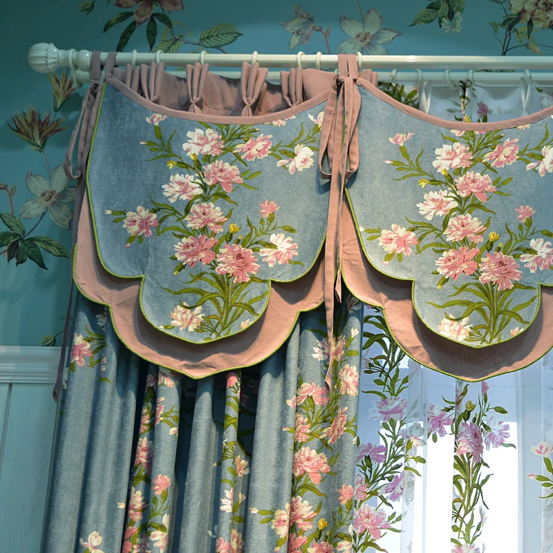 New Sky Blue Basket Pink Flowers Powder curtains curtain for living rooms Bedroom curtain For Dressing Room curtains for bedroom