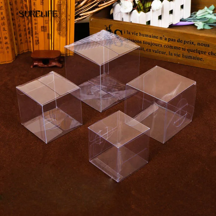 

50pcs Transparent Party Candy Bags Birthday Gift Box Clear Square PVC Birthday Party Gift Box Chocolate Candy Boxes