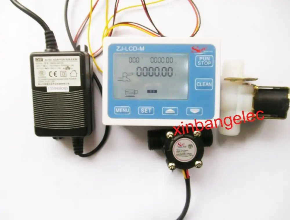 

G1/2" Water Flow Control LCD Display+Flow Sensor Solenoid valve Power Adapter