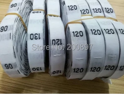 0 to 200 number woven size  labels stock 500pcs size lot white label with black embroidered letters