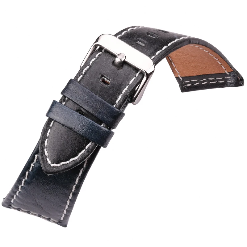 Cowhide Watchband Accessories 22mm 24mm Women Men Genuine Leather Soft Watch Band Strap Black Blue Brown Orange