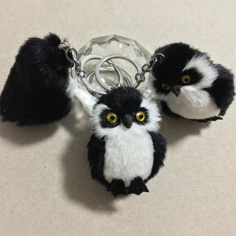 New Fashion Cute Owl Plush Toy Key Chain Ring Faux Rex Rabbit Fur Keychain Woman Bag Charms Man Car Keyring Wedding Party Gift