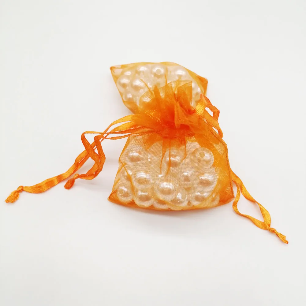 100 pçs sacos de organza laranja pequeno saco de presente de organza para exibição de embalagens de jóias saco de cordão de armazenamento de jóias de casamento de natal