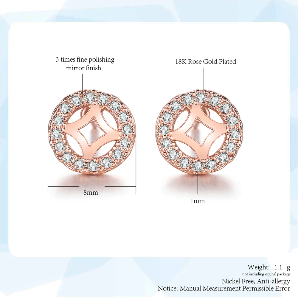 ZHOUYANG Stud Earrings For Women Elegant Hollow Out Cubic Zirconia Rose Gold Color Party Birthday Gift Fashion Jewelry E198