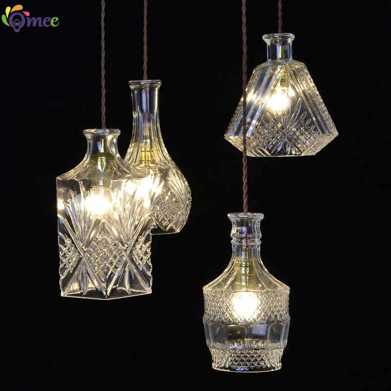 

Vintage Minimalist Gorgeous LED Pendant Light Retro Bottle Cafe Bar Decorated Pendant Creative Glass Cut bottle Pendant Lamp