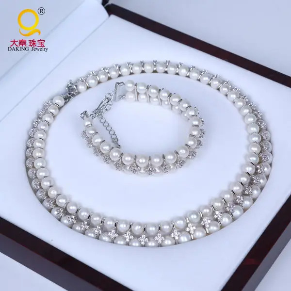 Daking REAL PEARL AAA  Grade Quality Bridal Jewelry Set Pearl Necklace Bracelet  Wedding Supplies