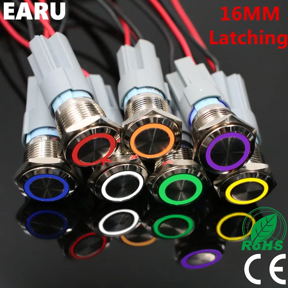 16mm wodoodporna moc naciśnij metalowy przełącznik wciskany LED Light podświetlany samoblokujący mocowanie zatrzask 3V 5V 6V 12V 24V 36V 220V