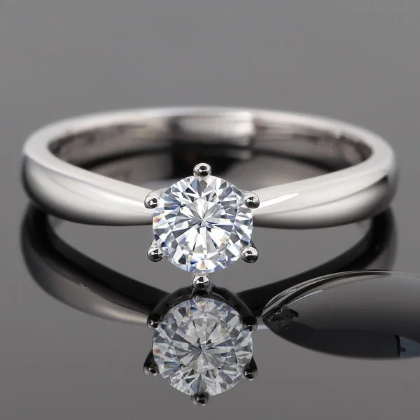 

Romantic 1 Carat 6.5mm D Color Diamond Engagement Ring for Women Super AU750 18K White Gold Female Bridal Jewelry