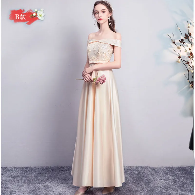 ASL#Champagne Lace up Gary pink twill satin Bridesmaid Dresses Graduation Christmas wedding party dress gown prom long wholesale