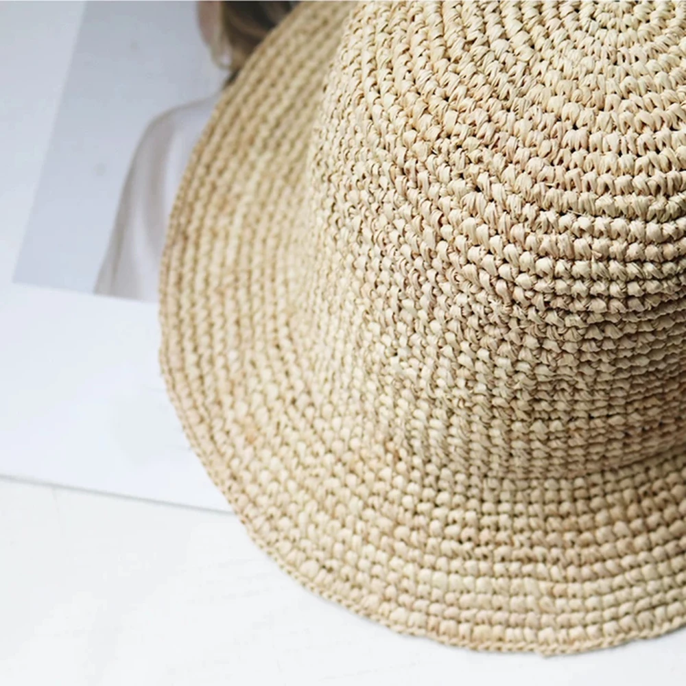 Hand made Summer Hats For Women Straw Sun Hat Bucket cap Raffia Lady Girls Panama Beach Hats Floppy Female Travel Folding Cap